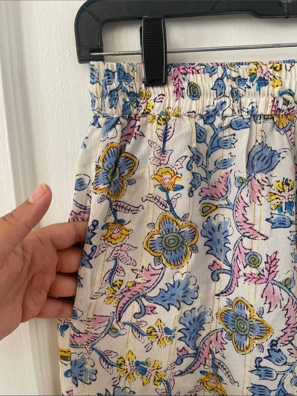 HEMANT & NANDITA Vans White Floral Paisley Gold Metallic Wide Leg Pants - Picture 9 of 12